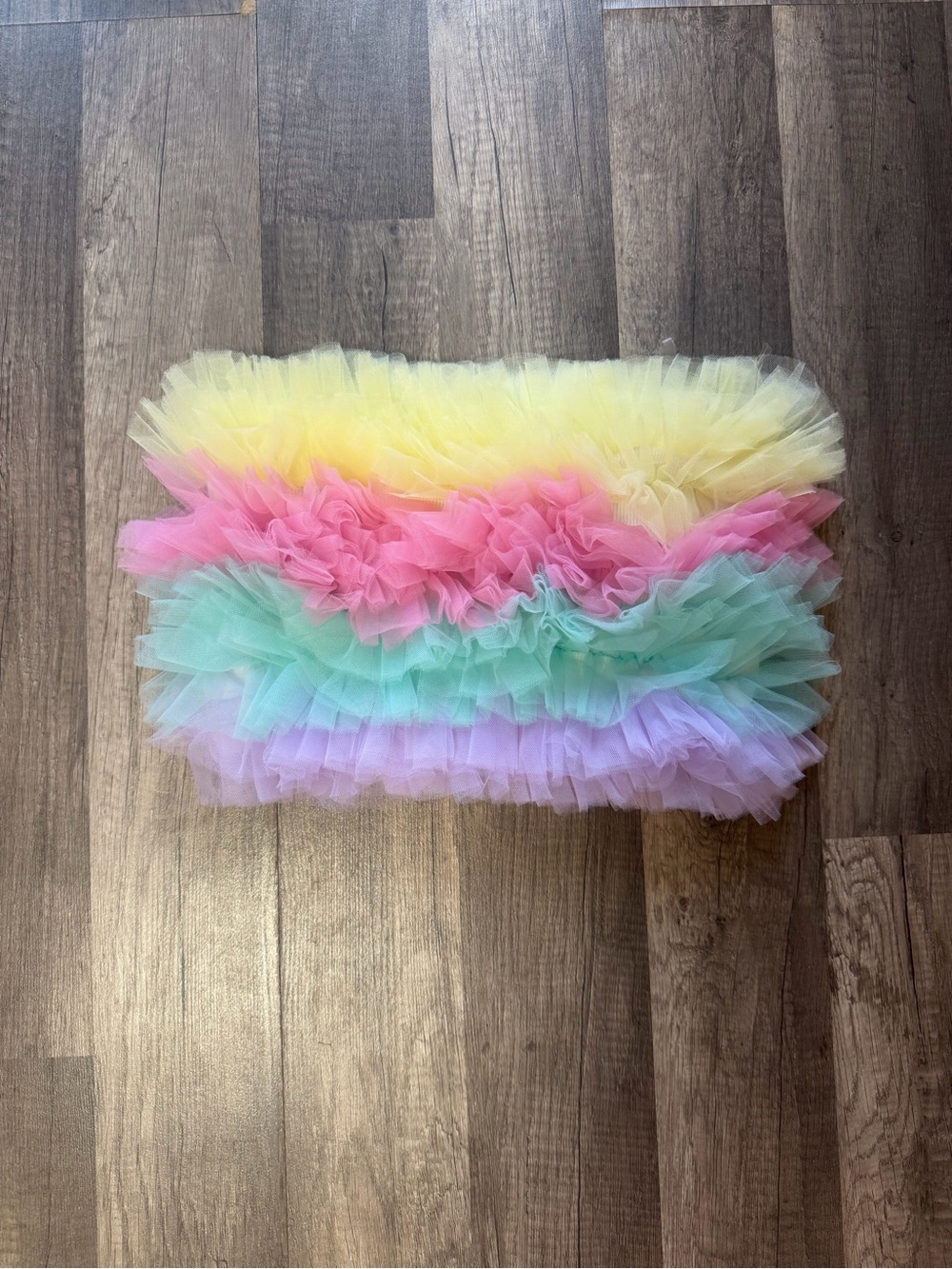 Main Strip Pastel Ruffle Tube Crop Top in Yellow, Pink, Mint & Lavender